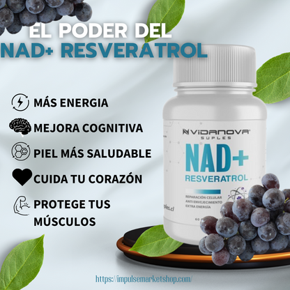 NAD+ RESVERATROL 500MG 60 CAPSULAS